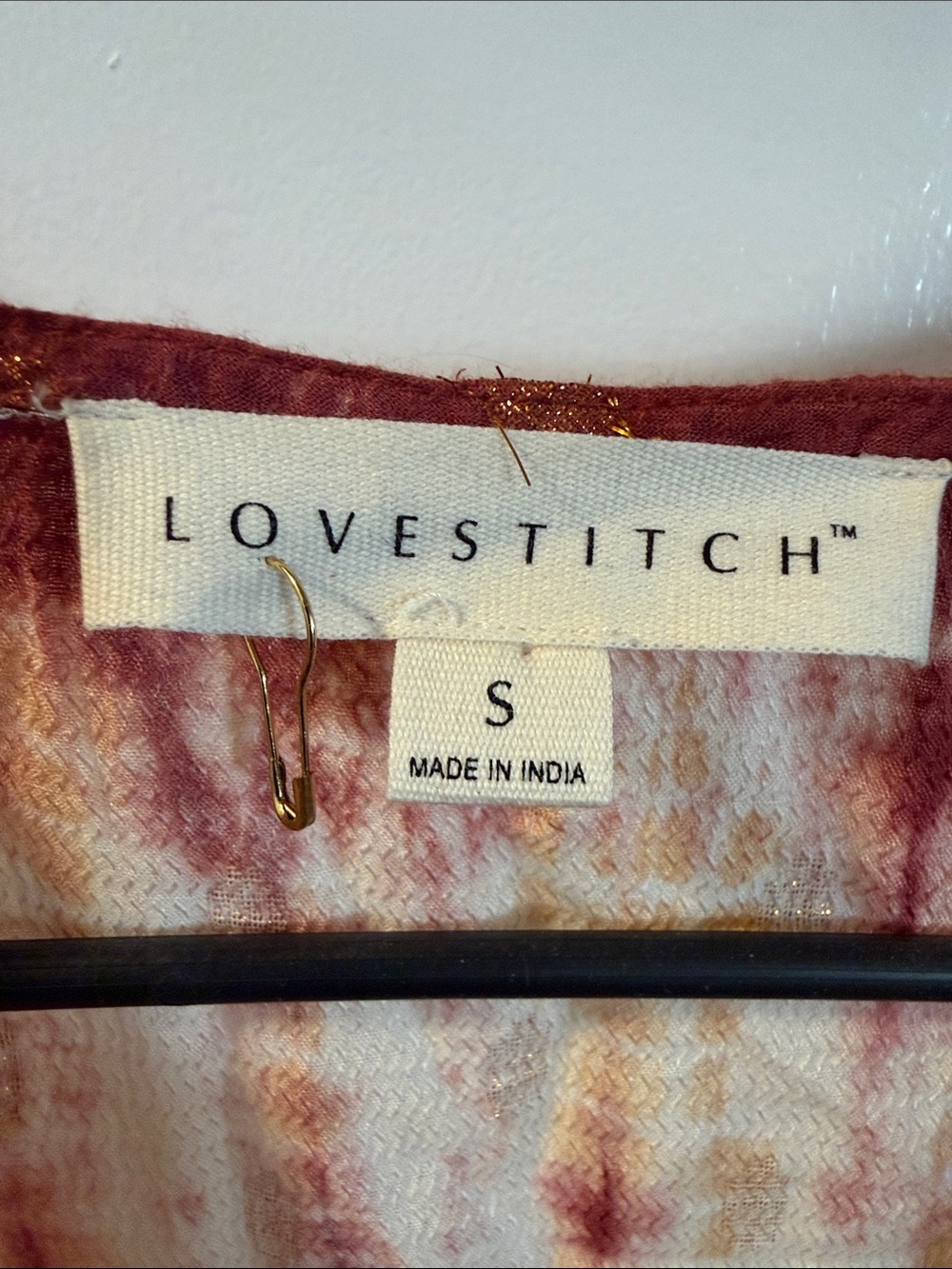 lovestitch Ivory and Rust Tie-Front V-Neck Blouse with Gold Detail - Picture 2 of 5